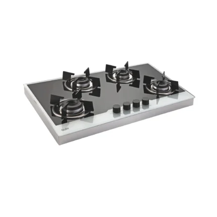 4 Burner Glass Hob Top SS Frame Italian Double Ring Burner Auto Ignition (1074 FIN BW)